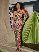 Arbor Strapless Floral Sequin Embroidered Maxi Dress